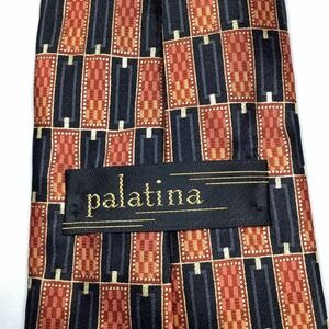 PALATINA Men's Silk Tie Abstract Art Deco Geometric Black Red‎